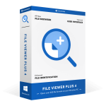 Version 1: A screenshot of File Viewer Plus 4 software interface with the text "File Viewer Plus Crack" displayed on the screen.