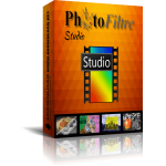 1. PhotoFiltre Studio software box featuring sleek design and logo.
