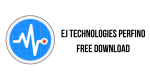 A blue circular icon with a white heartbeat line and a red dot on the right, accompanied by the text "EJ TECHNOLOGIES PERFINO FREE DOWNLOAD" on a plain white background.