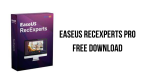 A purple box containing EaseUS RecExperts software is on the left side of the image. The text "EaseUS RecExperts Pro Free Download" appears on the right side in bold black letters on a white background, courtesy of AppDoze.