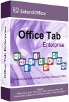 The image shows a software box for "Office Tab Enterprise" by ExtendOffice. The box design is predominantly purple with icons for Microsoft Office applications, including Word, Excel, and PowerPoint. Text indicates support for various Office versions from 2003 to 2019 and Office 365.