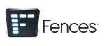 A black rectangular button featuring a smaller, slightly raised square on the left with a blue LED-style letter "F" composed of individual segments. Reminiscent of Stardock Fences, the rest of the button is blank, providing space for additional labels or icons.
