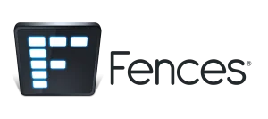 A black rectangular button featuring a smaller, slightly raised square on the left with a blue LED-style letter "F" composed of individual segments. Reminiscent of Stardock Fences, the rest of the button is blank, providing space for additional labels or icons.