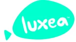 A turquoise geometric speech bubble shape with the word "luxea" in lowercase, white, rounded letters inside it. The speech bubble has a small triangular tail on the left side. A small trademark symbol (™) is in the top-right corner of the bubble, representing ACDSee Luxea Pro's video editor license.