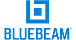 Bluebeam logo: A blue square with a stylized, modern 'b' at its center, positioned above the word "BLUEBEAM" in bold, blue uppercase letters, often seen in Bluebeam Revu.