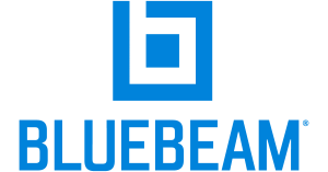 Bluebeam logo: A blue square with a stylized, modern 'b' at its center, positioned above the word "BLUEBEAM" in bold, blue uppercase letters, often seen in Bluebeam Revu.