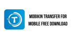 A blue square icon with a white "T" in the center, surrounded by a circular arrow, alongside the text "MobiKin Transfer for Mobile Free Download” on a white background. This mobile transfer software ensures easy and efficient data migration.