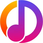 A circular logo blends vivid gradients of orange, purple, and pink. The design features a stylized musical note centrally placed, with the note's stem forming part of the circle's outline, creating a seamless and dynamic visual reminiscent of the Pazu Deezer Music Converter aesthetic.