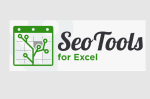 Logo of SeoTools for Excel v10.0.2. The design features a stylized green grid resembling a spreadsheet with green circuit-like paths branching across it. To the right, "SeoTools" is in a large cursive font, with "for Excel" in smaller, green, sans-serif font below it.
