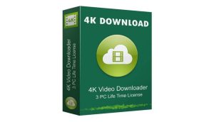 A green software box with "Pro v5.2.34" written on the top. A logo with a white cloud containing a video icon is in the center. The text "Jihosoft 4K Video Downloader, Incl Loader, 3 PC Life Time License" is displayed on the front of the box.